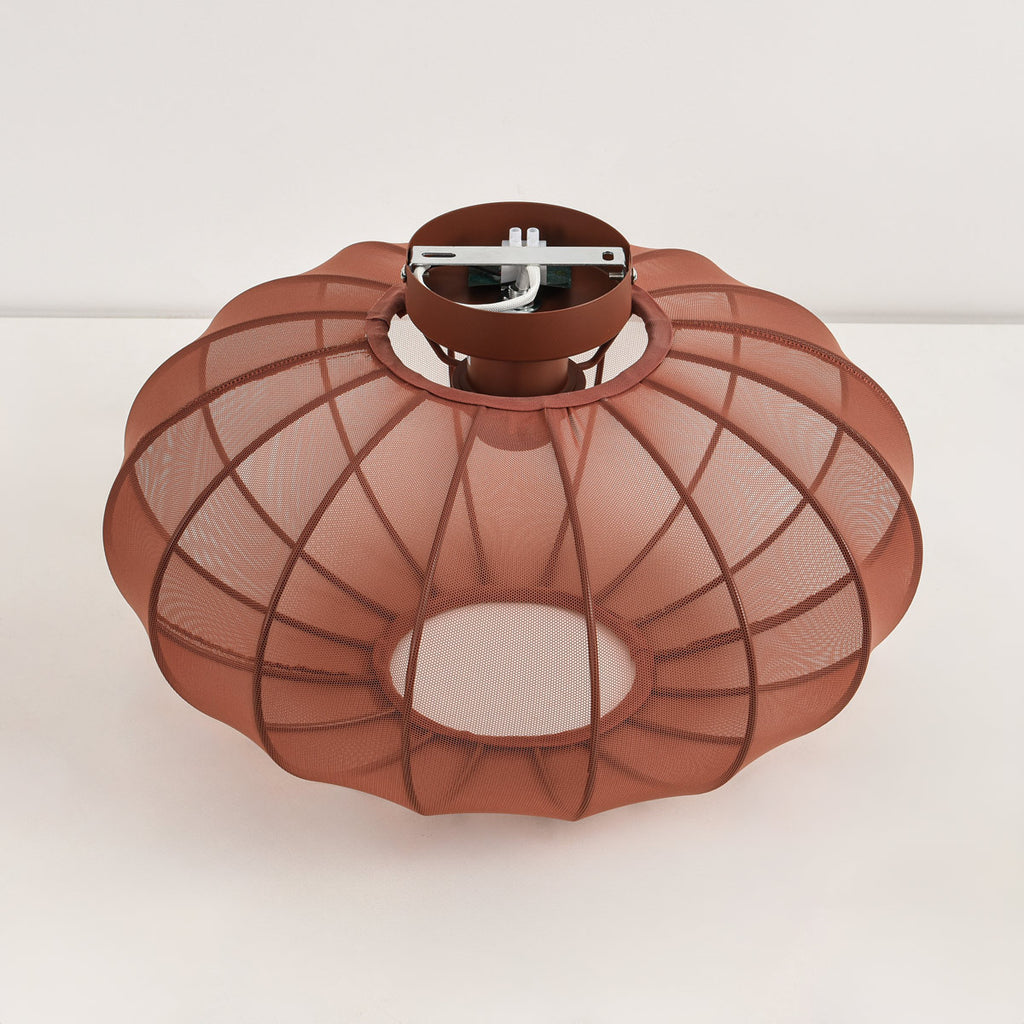 Round Mesh Ceiling Light – terracotta pink, sheer fabric panels, open base
