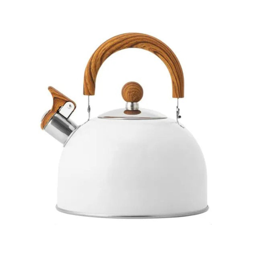 Whistling Stove Top Kettle – stainless steel, wood-effect handle, induction