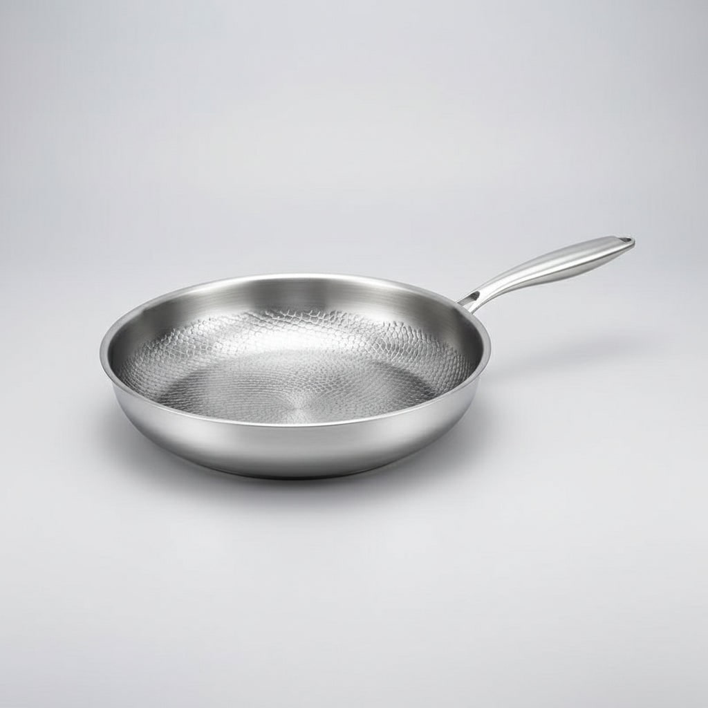 Stainless Steel Honeycomb Frying Pan – hammered non-stick surface, induction, hollow handle