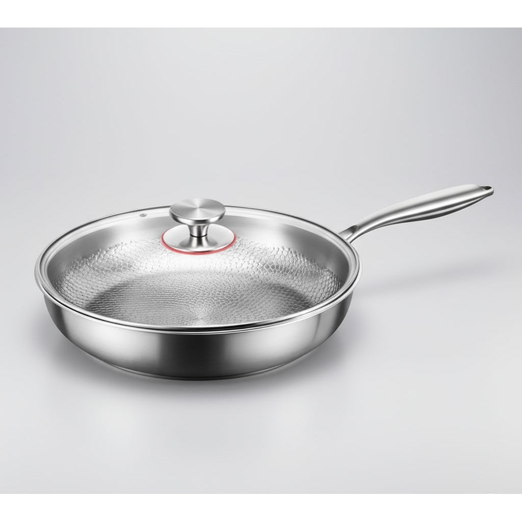 Stainless Steel Honeycomb Frying Pan – hammered non-stick surface, induction, hollow handle