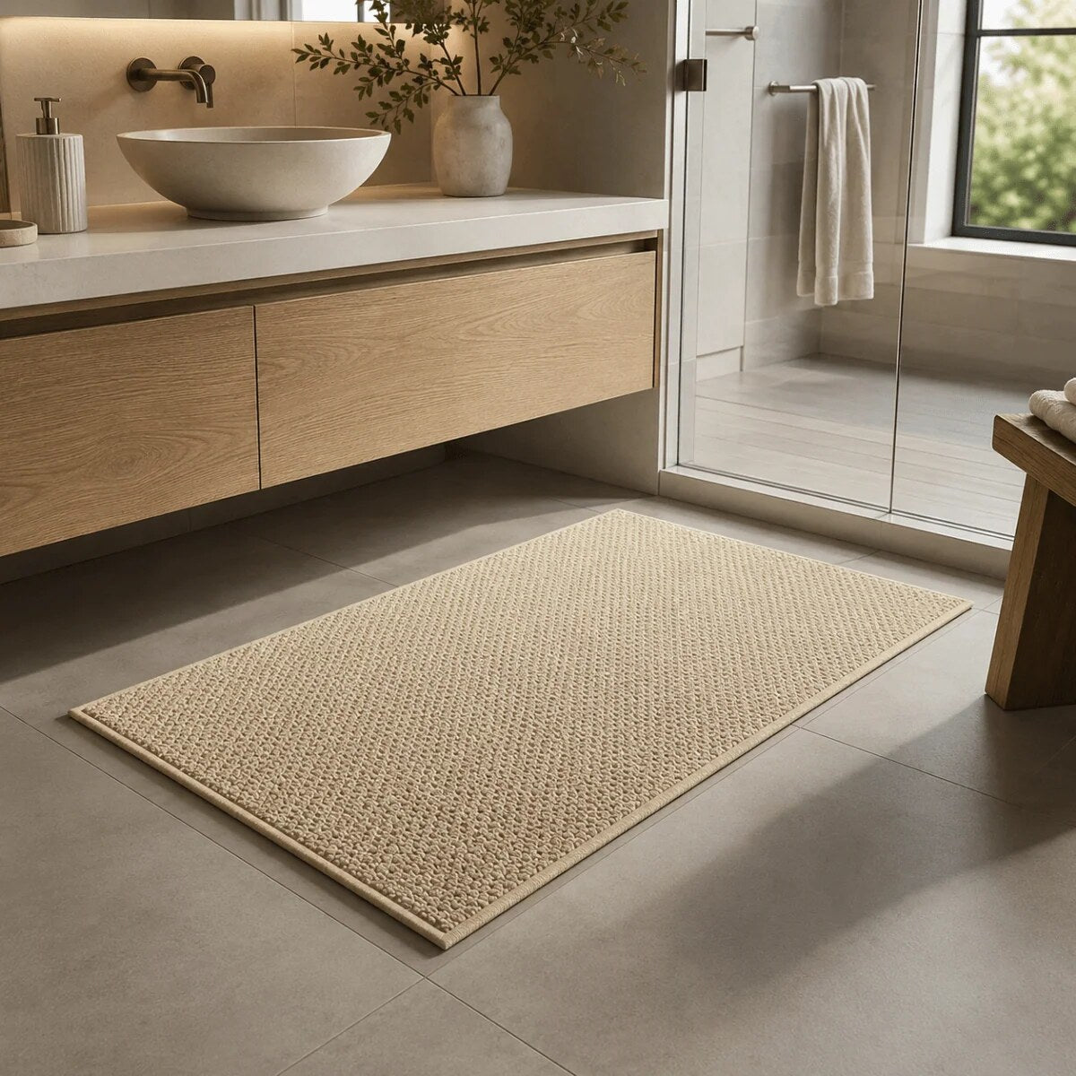 Absorbent Door Mat – woven texture, non-slip backing, machine washable