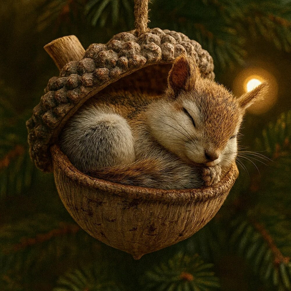 Acorn Christmas Ornament – flat acrylic, woodland animal, hanging