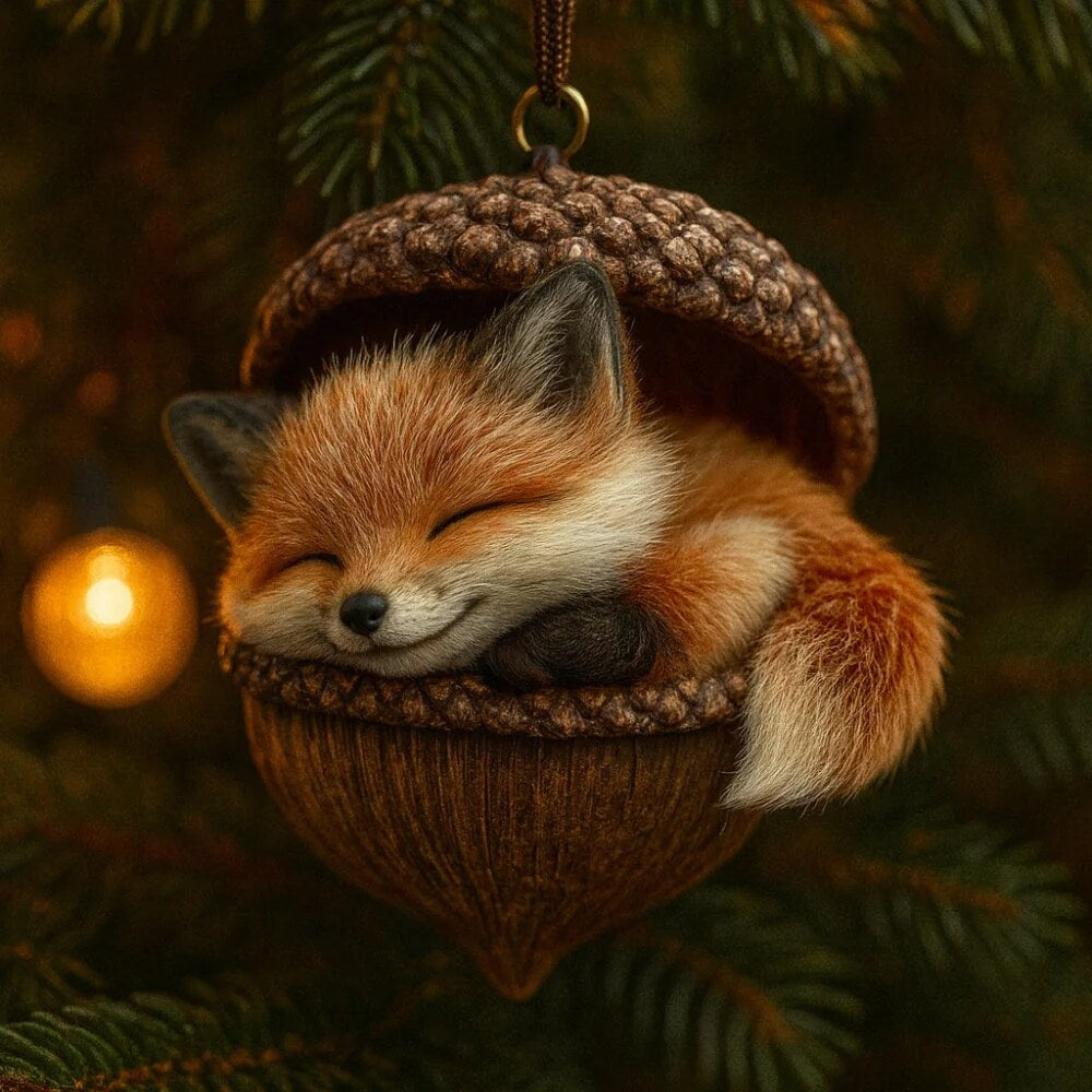 Acorn Christmas Ornament – flat acrylic, woodland animal, hanging