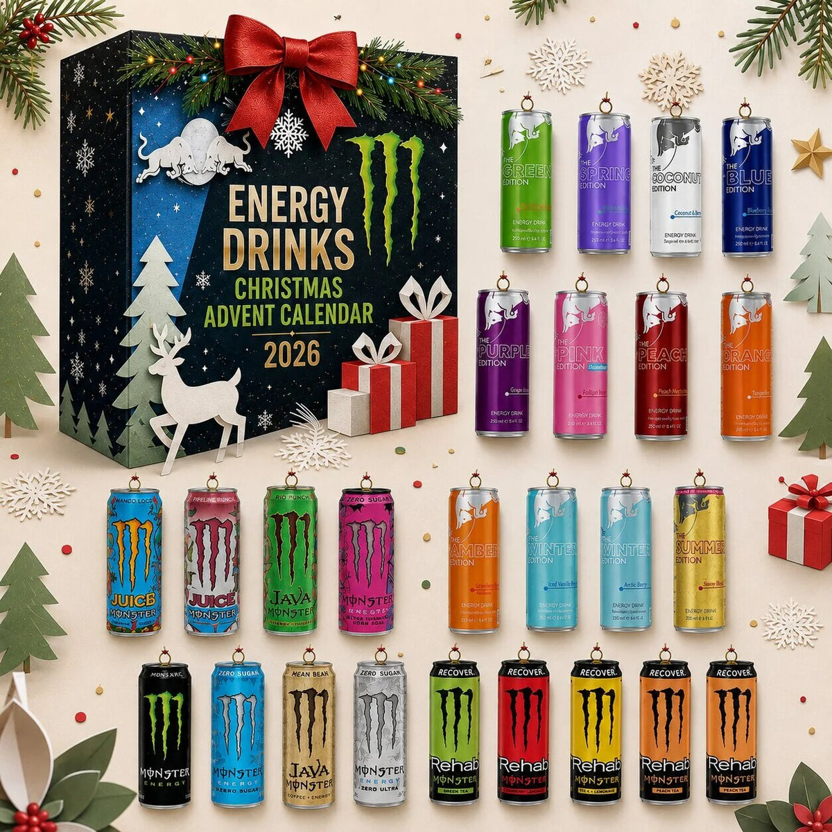 Advent Calendar 2026 – energy drink designs, 24-day countdown