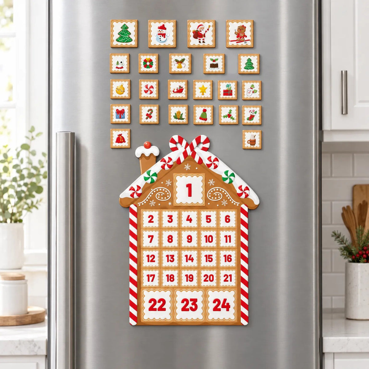 Advent Calendar – gingerbread house, magnetic refrigerator display