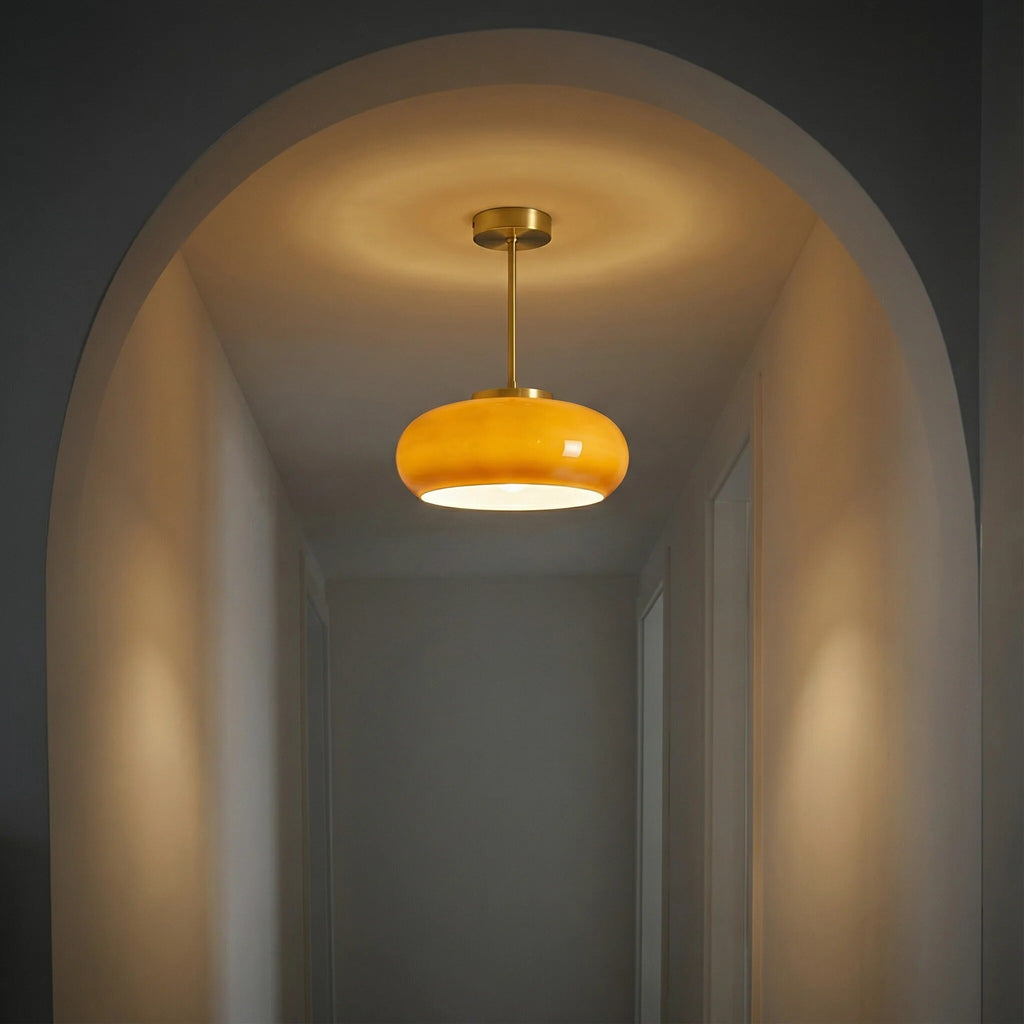 Amber Glass Ceiling Light – brass canopy, flush mount or pendant