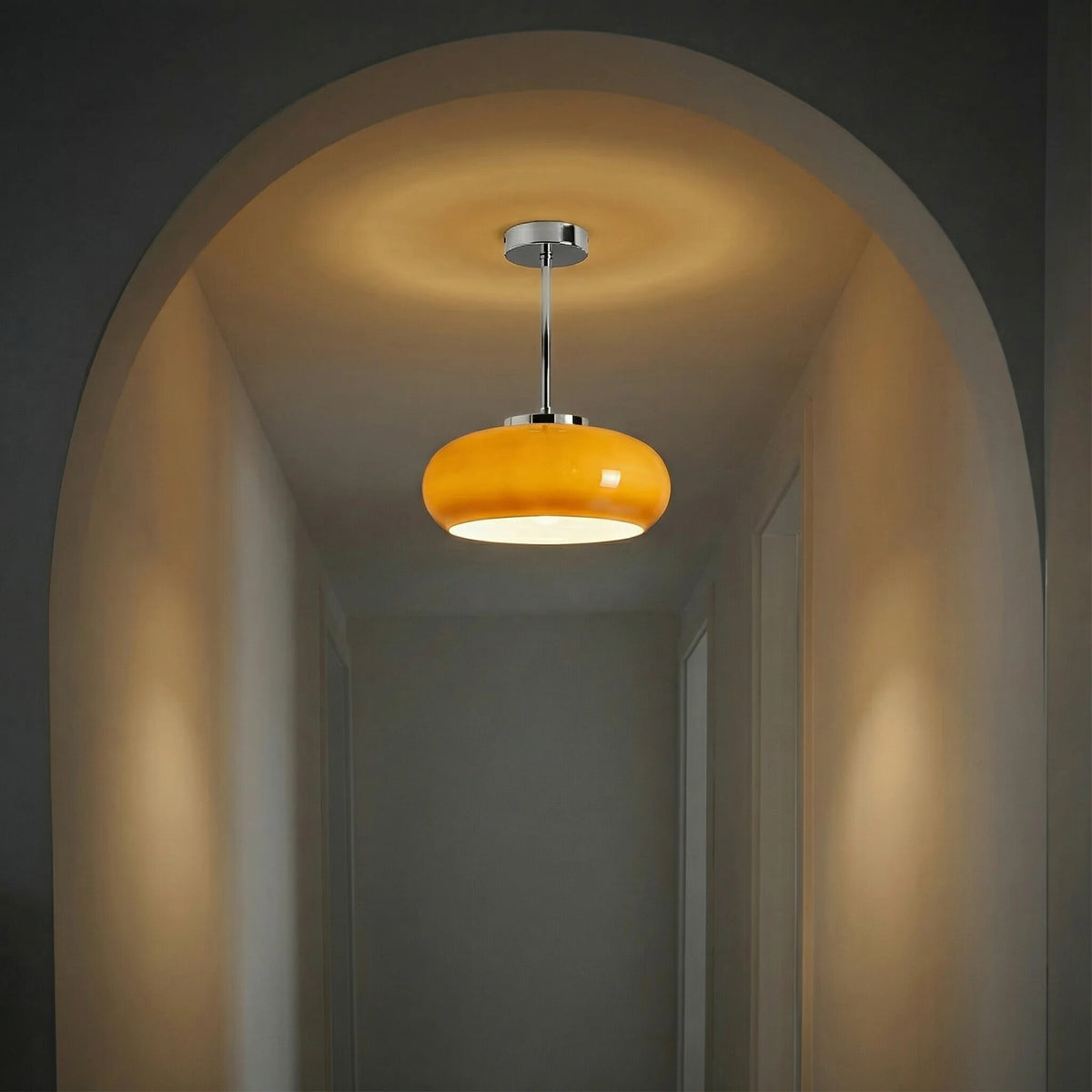 Amber Glass Ceiling Light – brass canopy, flush mount or pendant