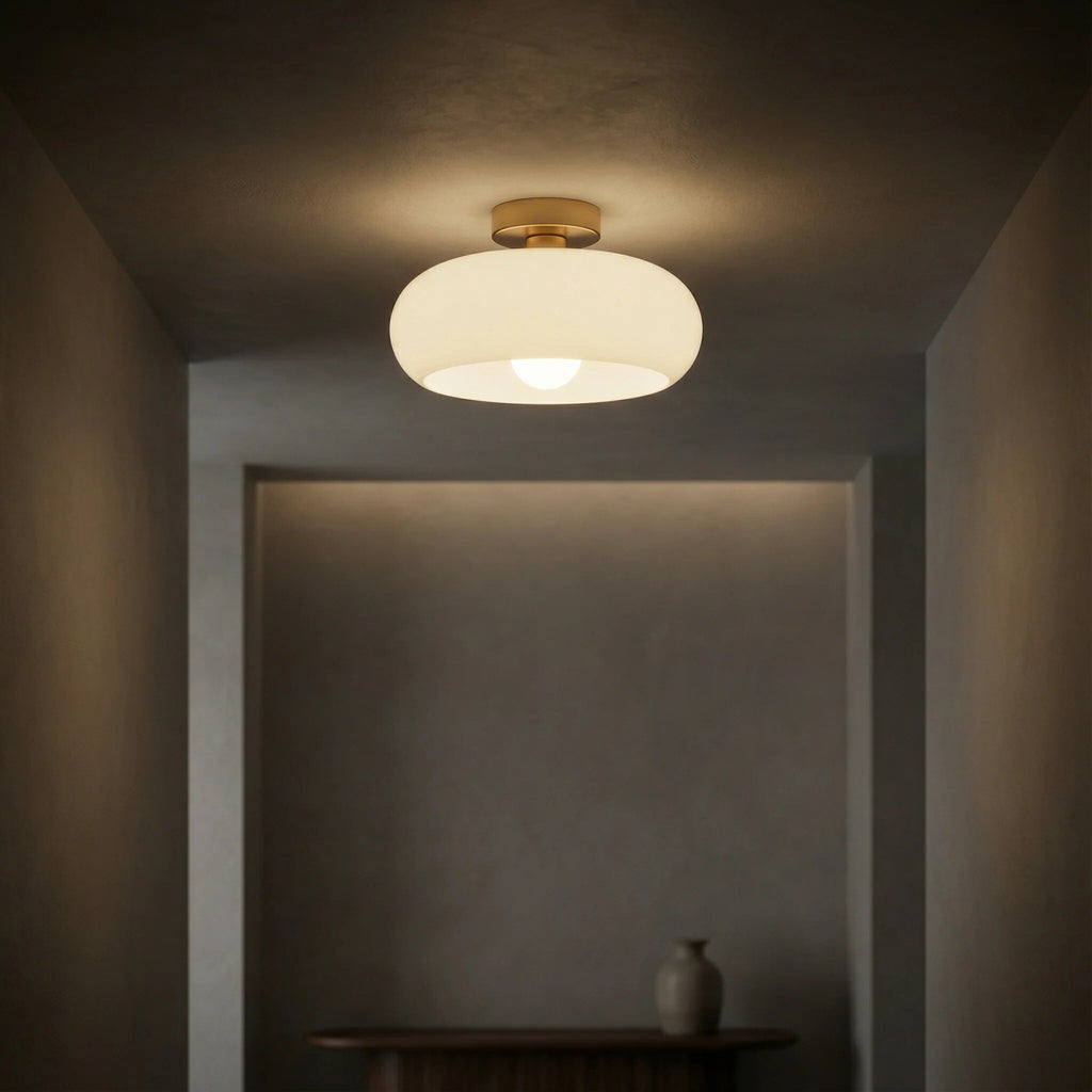 Amber Glass Ceiling Light – brass canopy, flush mount or pendant
