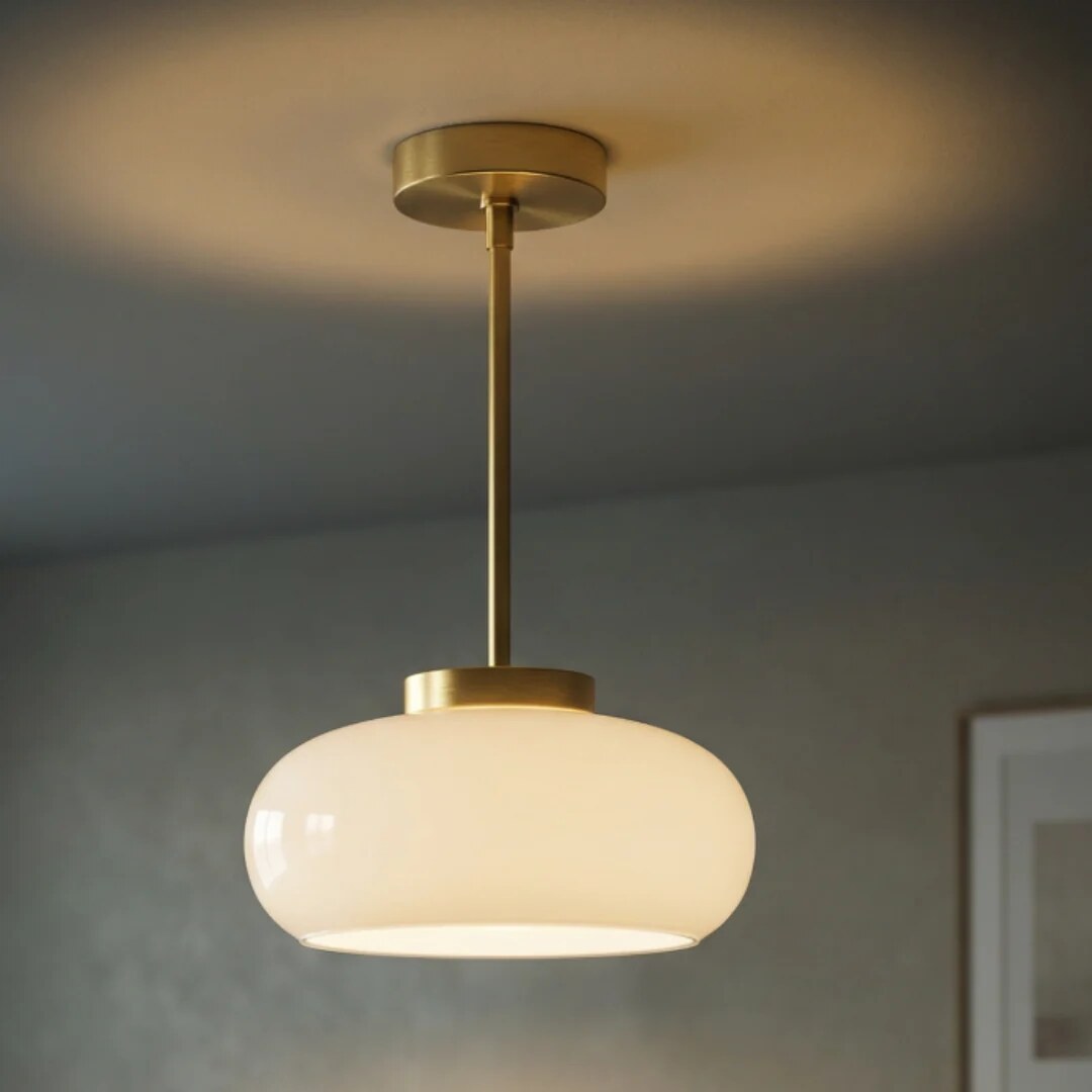 Amber Glass Ceiling Light – brass canopy, flush mount or pendant