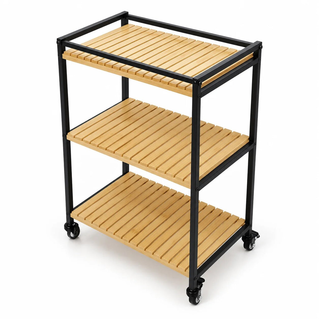 Bamboo Bathroom Trolley – rolling organiser, 3-tier open shelves