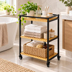 Bamboo Bathroom Trolley – rolling organiser, 3-tier open shelves