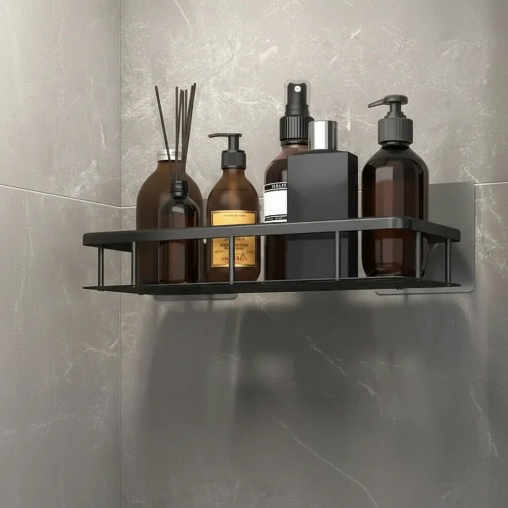Bathroom Storage Shelf – adhesive mounting, stainless steel, Nordic style