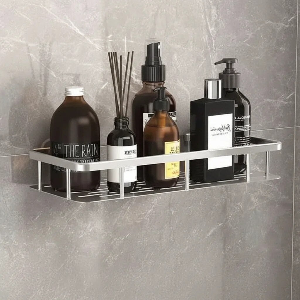 Bathroom Storage Shelf – adhesive mounting, stainless steel, Nordic style