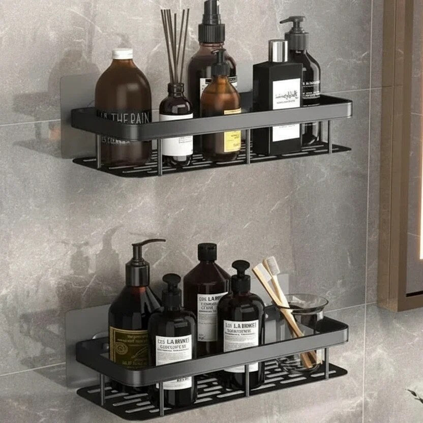 Bathroom Storage Shelf – adhesive mounting, stainless steel, Nordic style