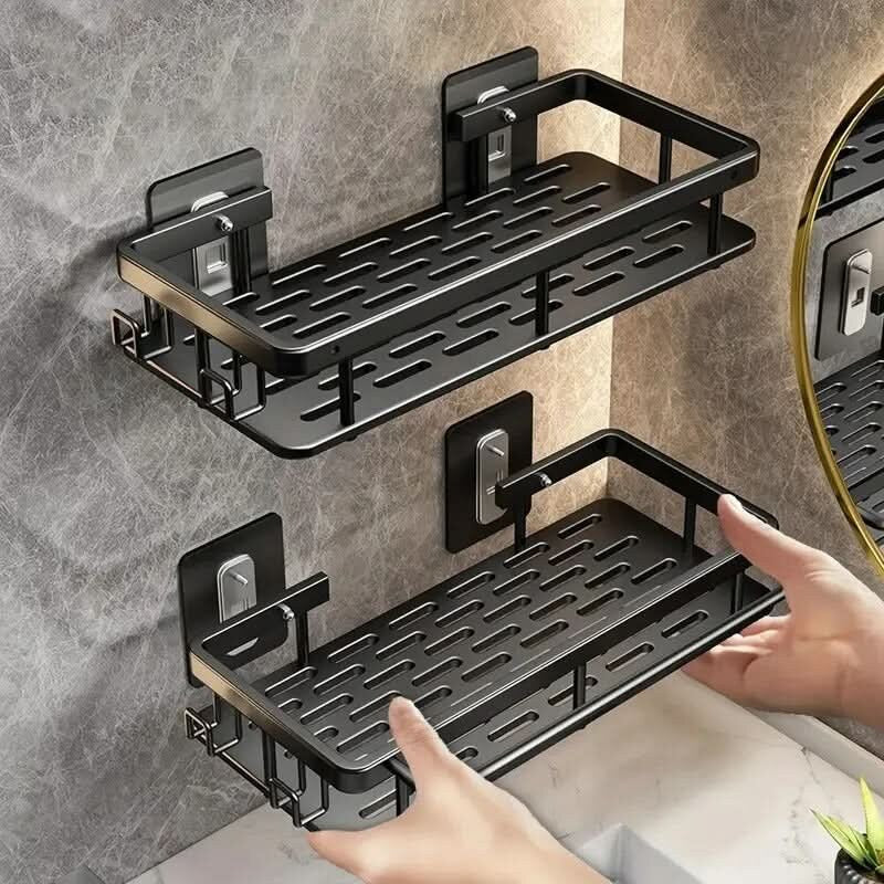 Bathroom Storage Shelf – adhesive mounting, stainless steel, Nordic style