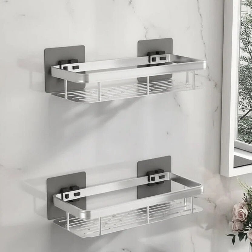 Bathroom Storage Shelf – adhesive mounting, stainless steel, Nordic style