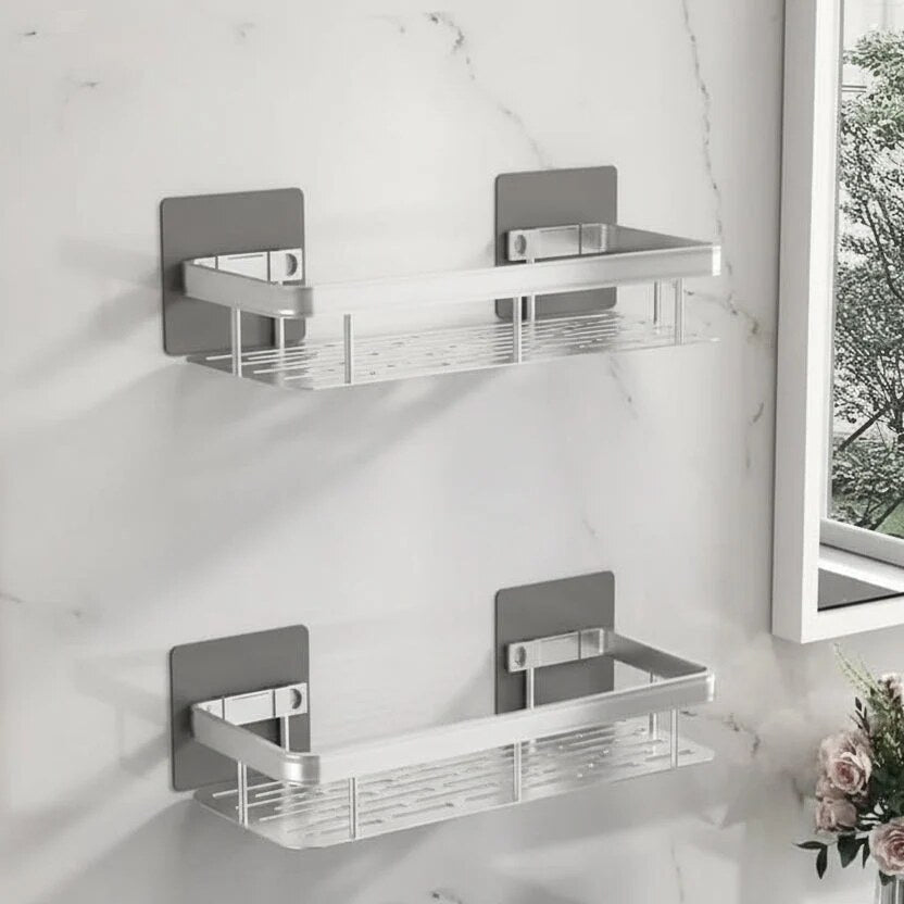 Bathroom Storage Shelf – adhesive mounting, stainless steel, Nordic style