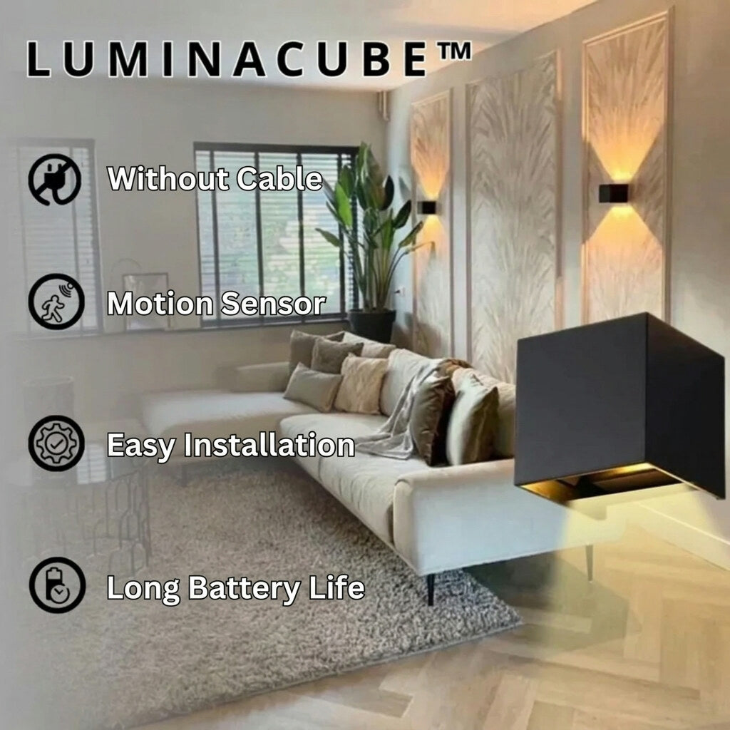 Battery Wall Light – cube shade, dimmable, adhesive mounted