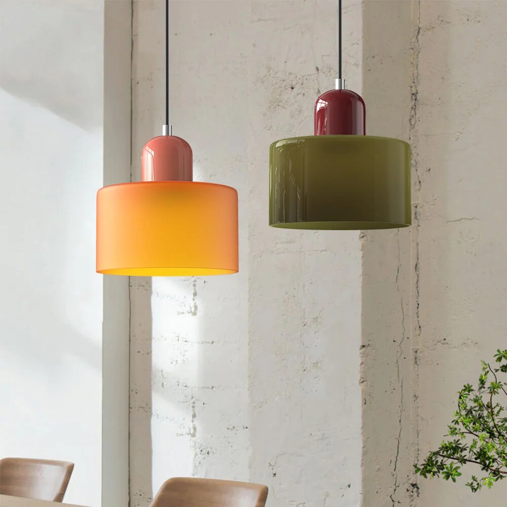 Bauhaus Glass Pendant Light – compact shade, colour options, adjustable drop