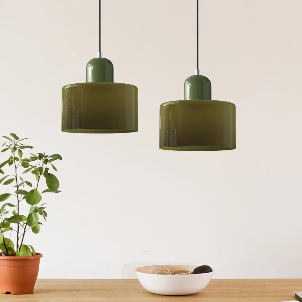 Bauhaus Glass Pendant Light – compact shade, colour options, adjustable drop