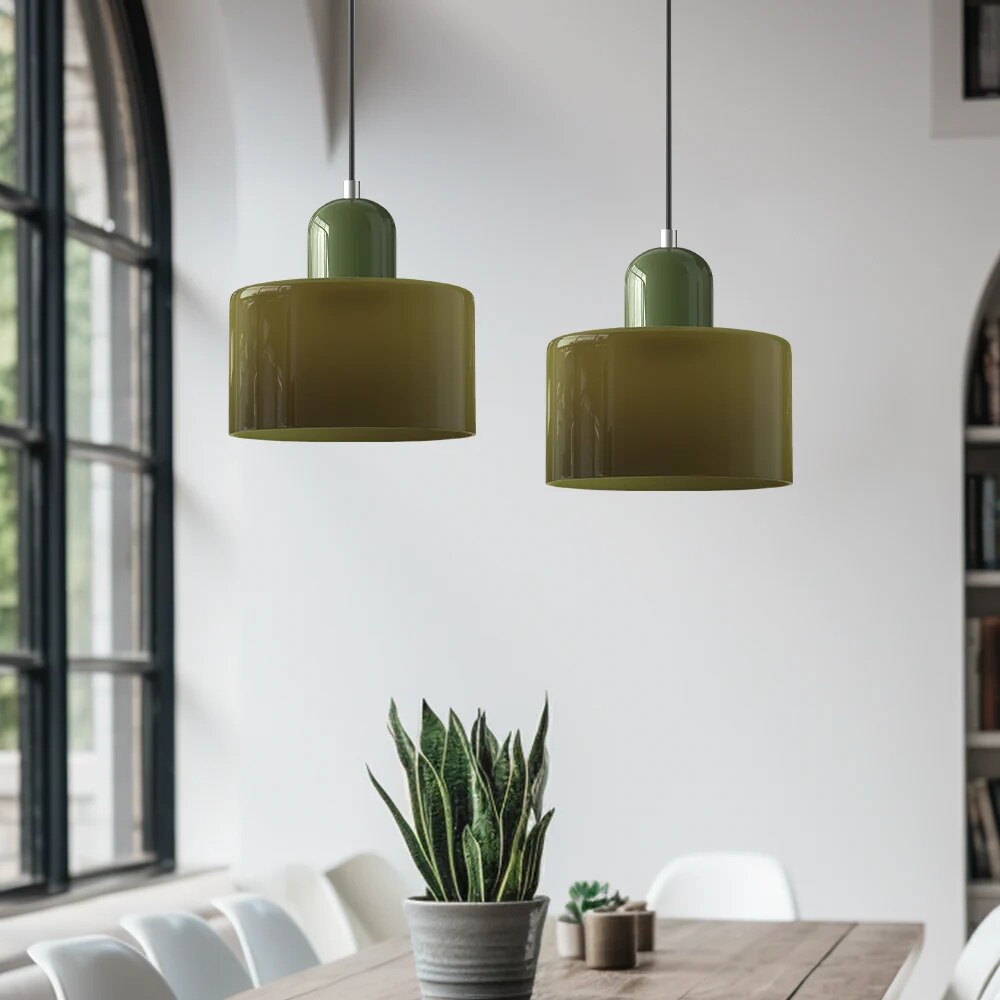 Bauhaus Glass Pendant Light – compact shade, colour options, adjustable drop