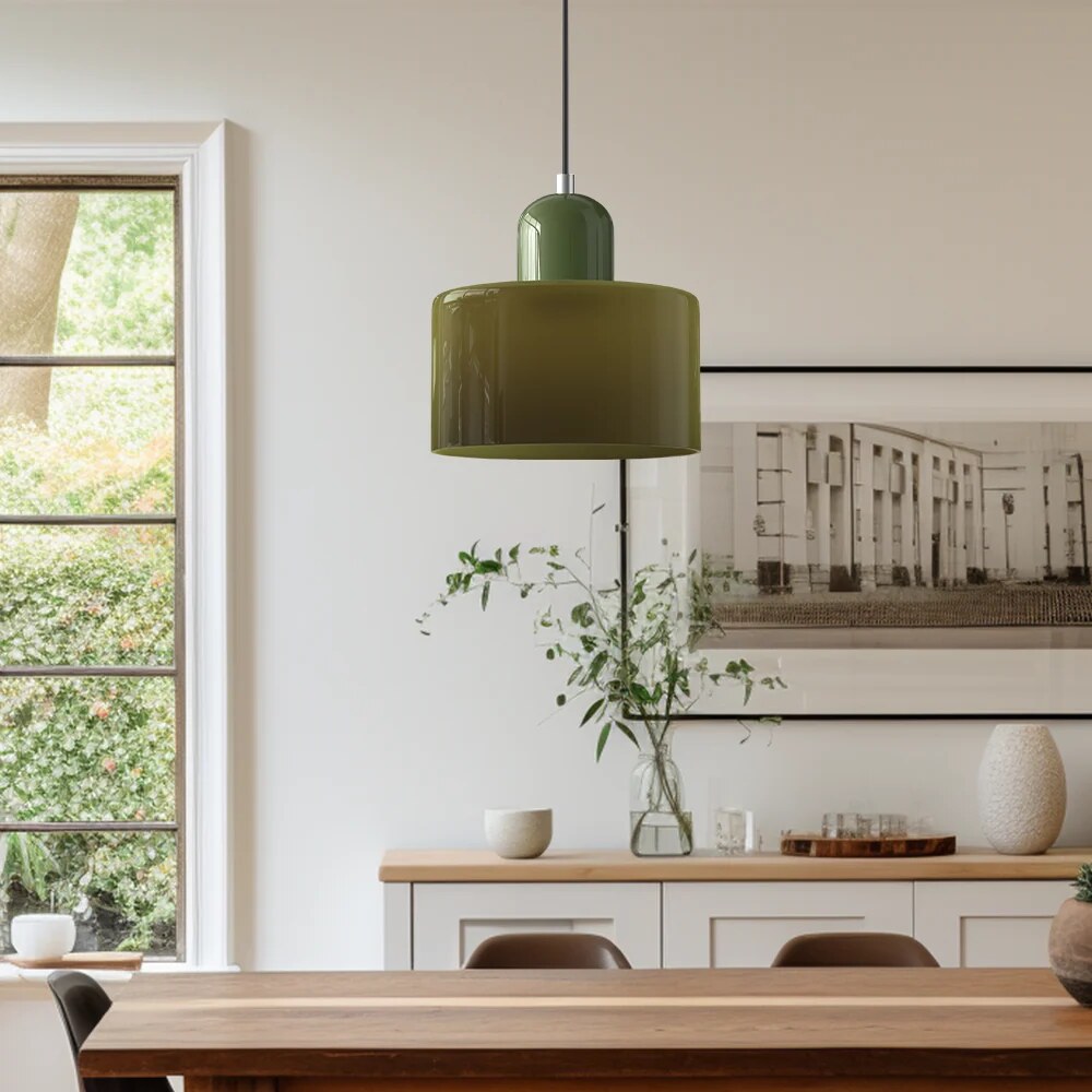 Bauhaus Glass Pendant Light – compact shade, colour options, adjustable drop