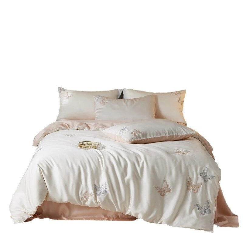 Bedding Set – cotton percale, embroidered breakfast motifs, reversible