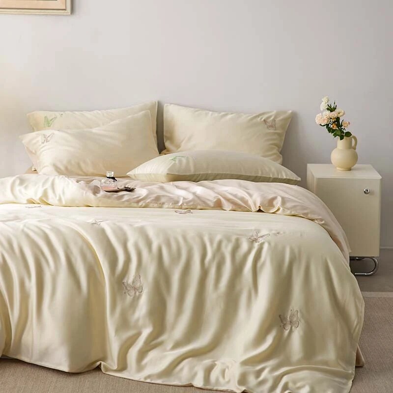 Bedding Set – cotton percale, embroidered breakfast motifs, reversible