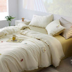 Bedding Set – cotton percale, embroidered breakfast motifs, reversible