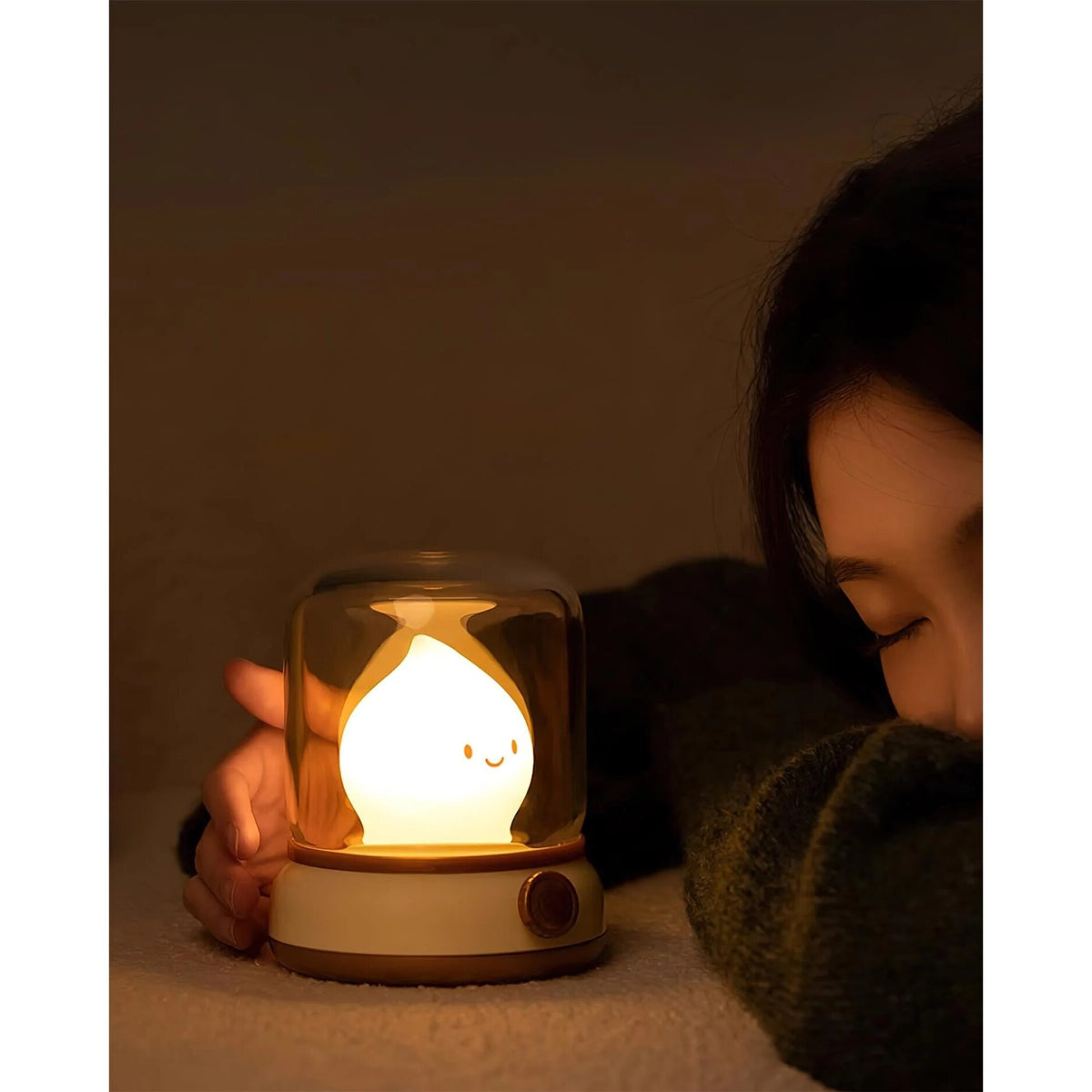 Bedside Table Lamp – flame-effect LED, warm glow, touch control