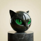 Black Cat Head Sculpture – glossy resin, detailed striking eyes
