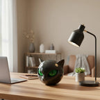 Black Cat Head Sculpture – glossy resin, detailed striking eyes