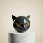 Black Cat Head Sculpture – glossy resin, detailed striking eyes
