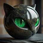 Black Cat Head Sculpture – glossy resin, detailed striking eyes
