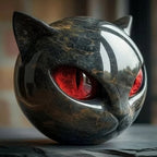 Black Cat Head Sculpture – glossy resin, detailed striking eyes
