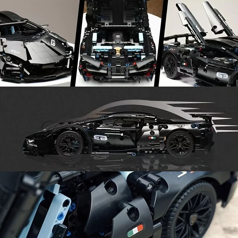 Black Supercar Construction Set – detailed assembly model