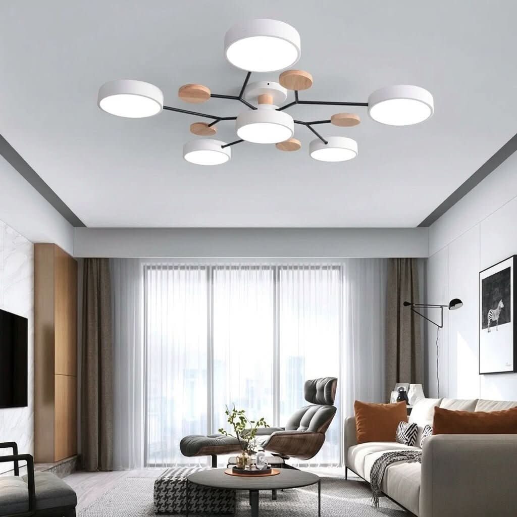 Branch Ceiling Light – adjustable heads, metal and wood, Scandinavian design