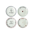 Ceramic Plate Set – mismatched designs, love inscriptions, four pieces