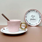 Ceramic Plate Set – mismatched designs, love inscriptions, four pieces