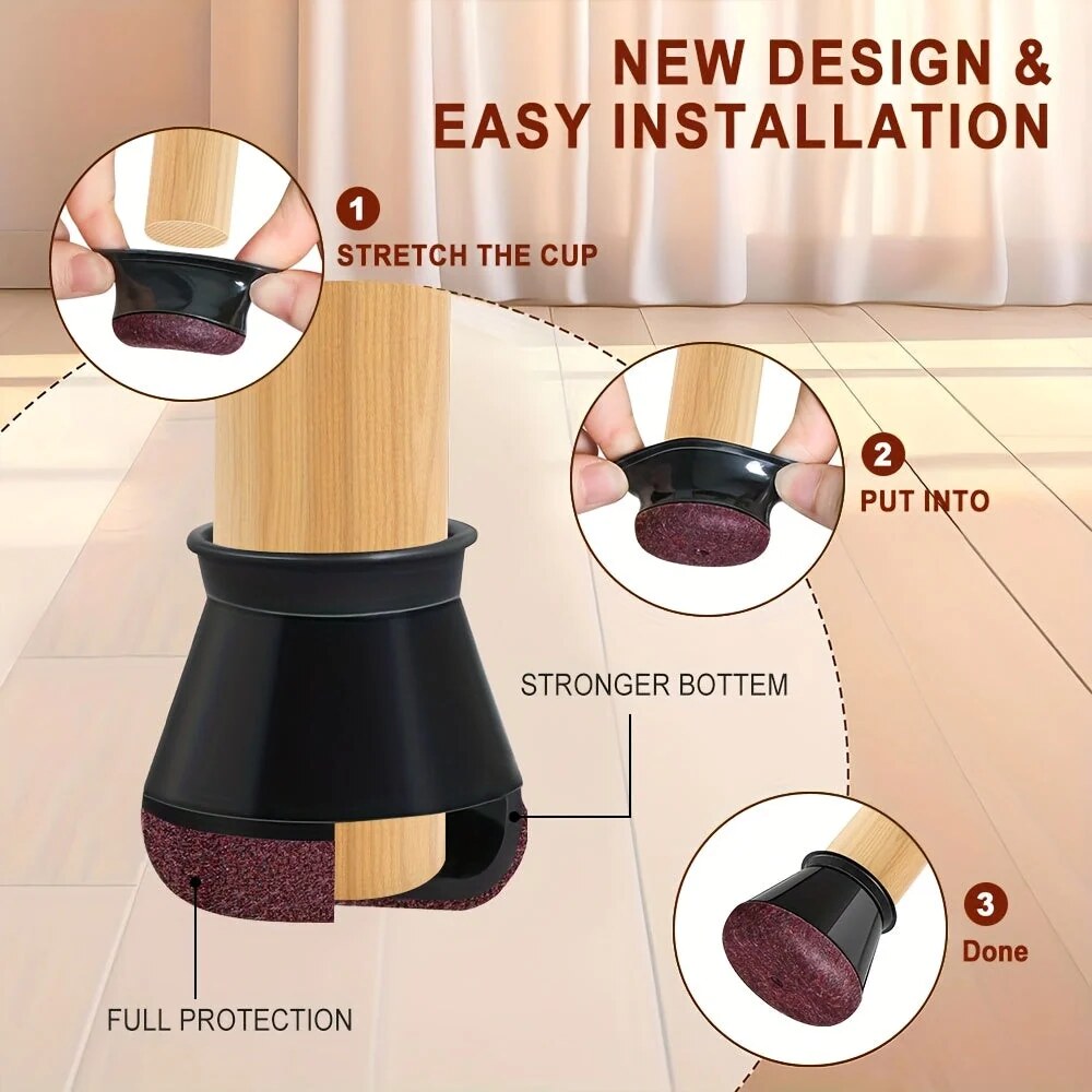 Chair Leg Floor Protectors – silicone caps, felt base, quiet