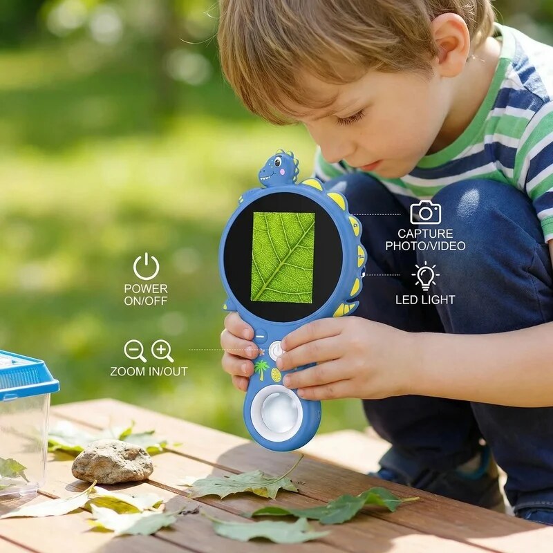 Children's Digital Microscope – LCD screen, dinosaur-shaped handle
