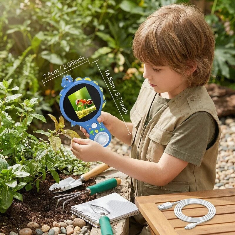Children's Digital Microscope – LCD screen, dinosaur-shaped handle