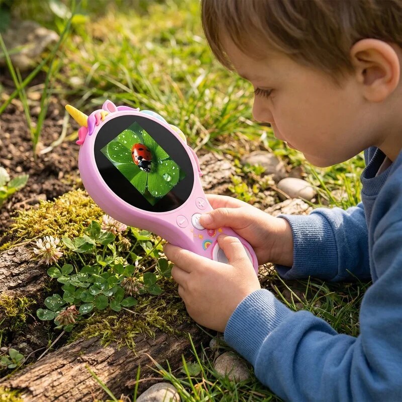 Children's Digital Microscope – LCD screen, dinosaur-shaped handle