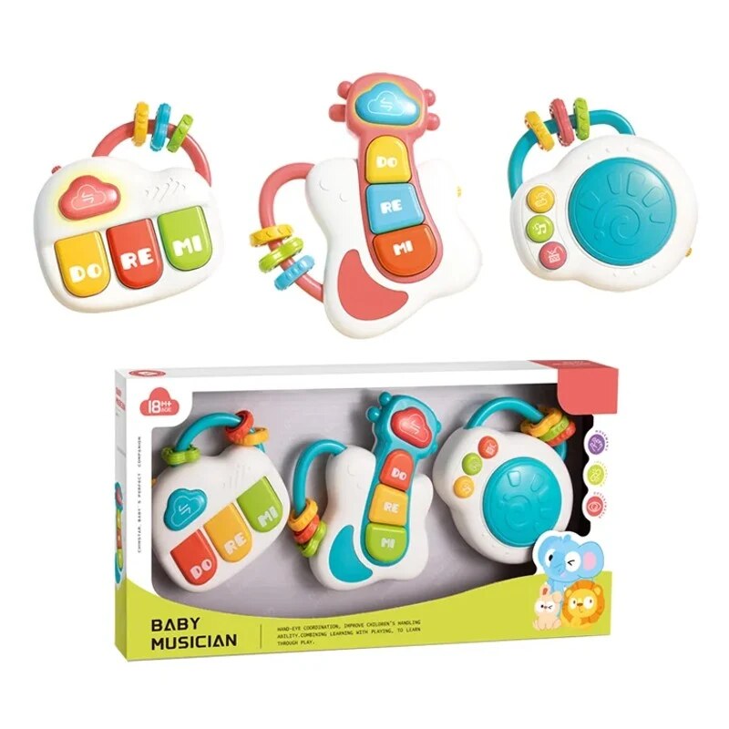 Child's piano – drum and guitar three-piece set, light-up buttons