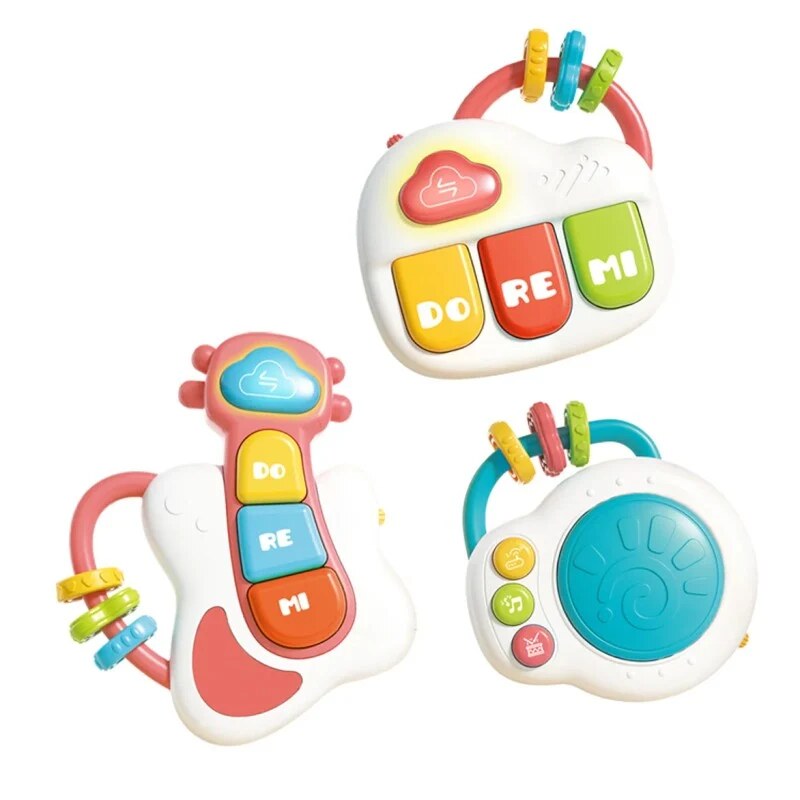 Child's piano – drum and guitar three-piece set, light-up buttons