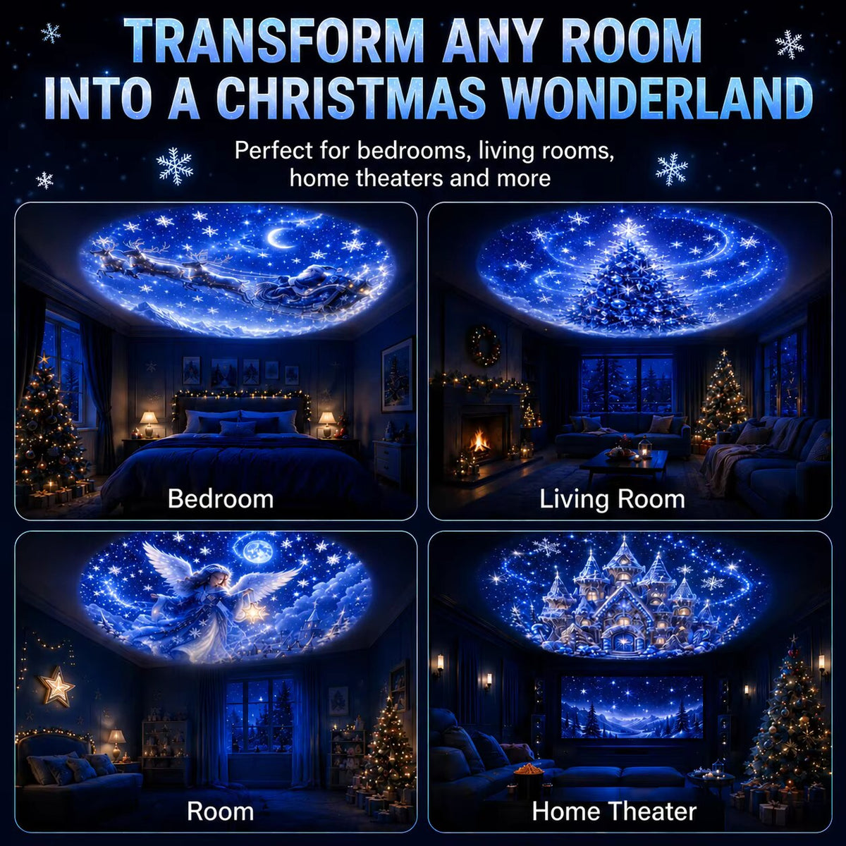 Christmas Projector Lamp – 8 blue light patterns, mains powered
