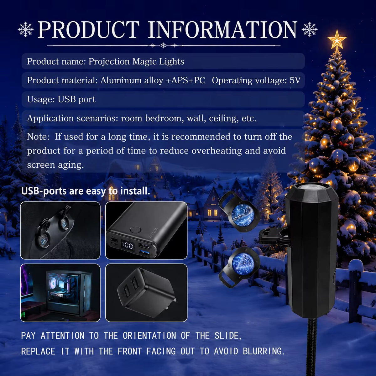 Christmas Projector Lamp – 8 blue light patterns, mains powered
