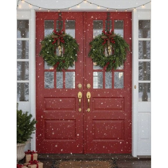 Christmas Wreath – farmhouse boho design, rustic vine base, golden bells