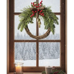 Christmas Wreath – farmhouse boho design, rustic vine base, golden bells