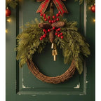 Christmas Wreath – farmhouse boho design, rustic vine base, golden bells